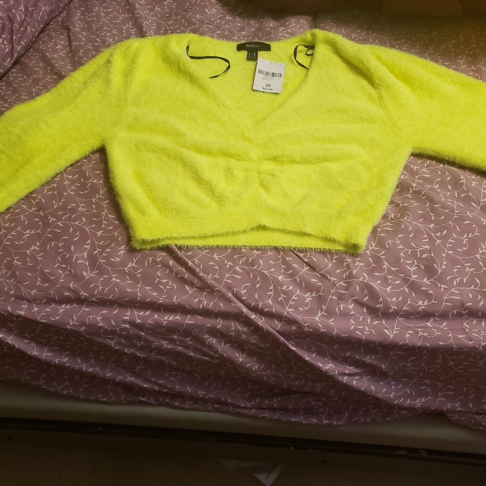Forever 21 Neon Fuzzy Crop Top Sweater